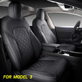 White Faux Leather Custom Car Seat Covers Full Set for Tesla Model Y I562