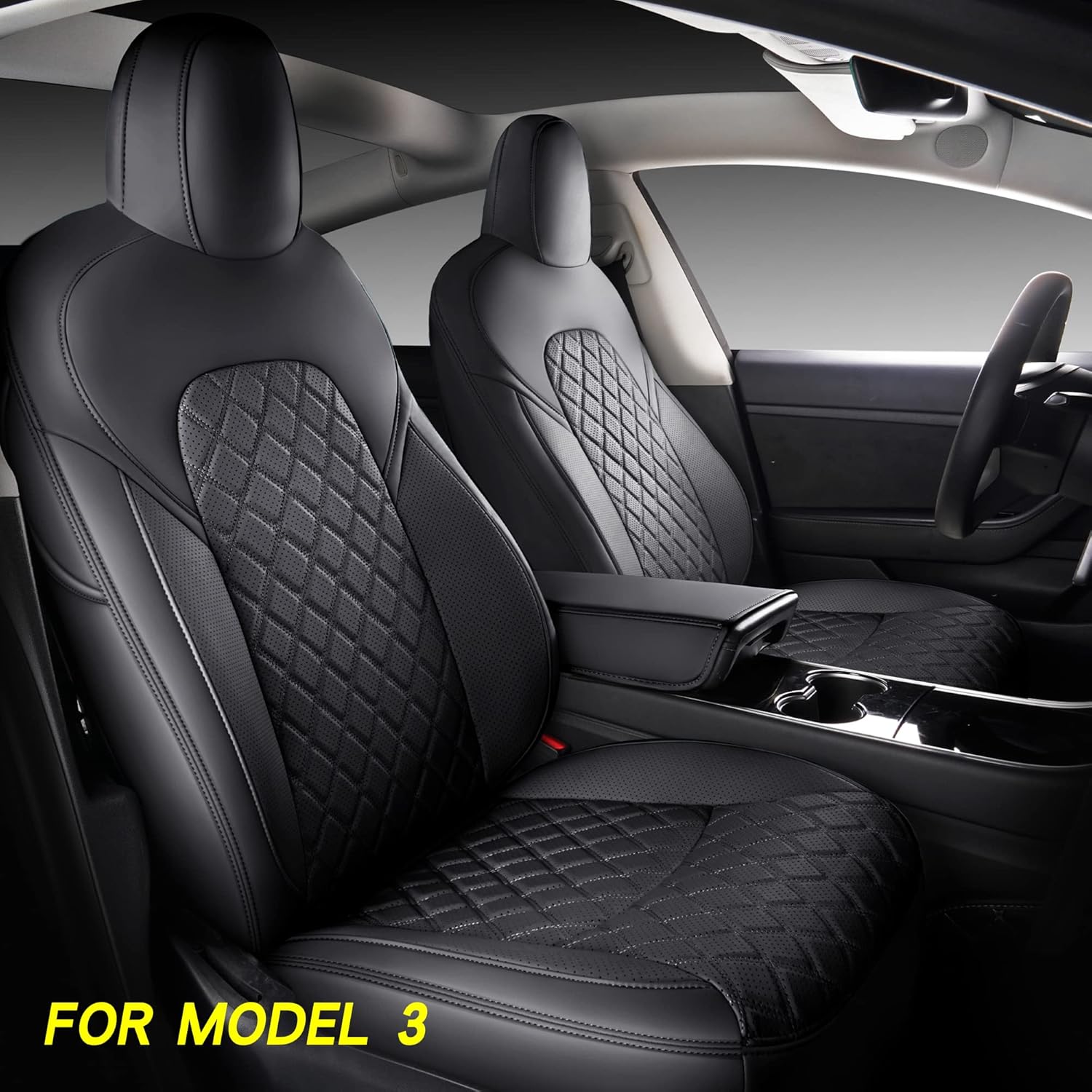 White Faux Leather Custom Car Seat Covers Full Set for Tesla Model Y I562
