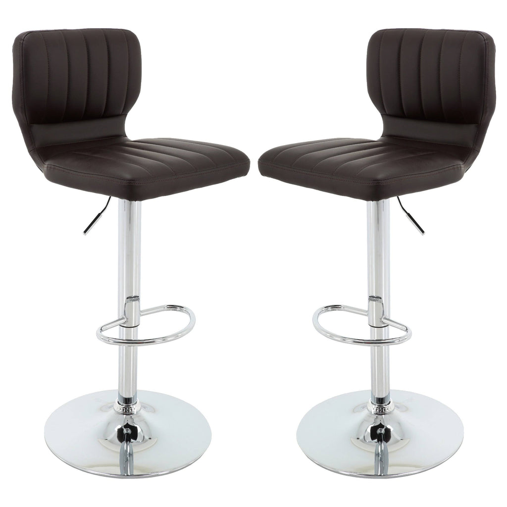 Brown PU Leather Bar Stool Set of 2 Adjustable I1856