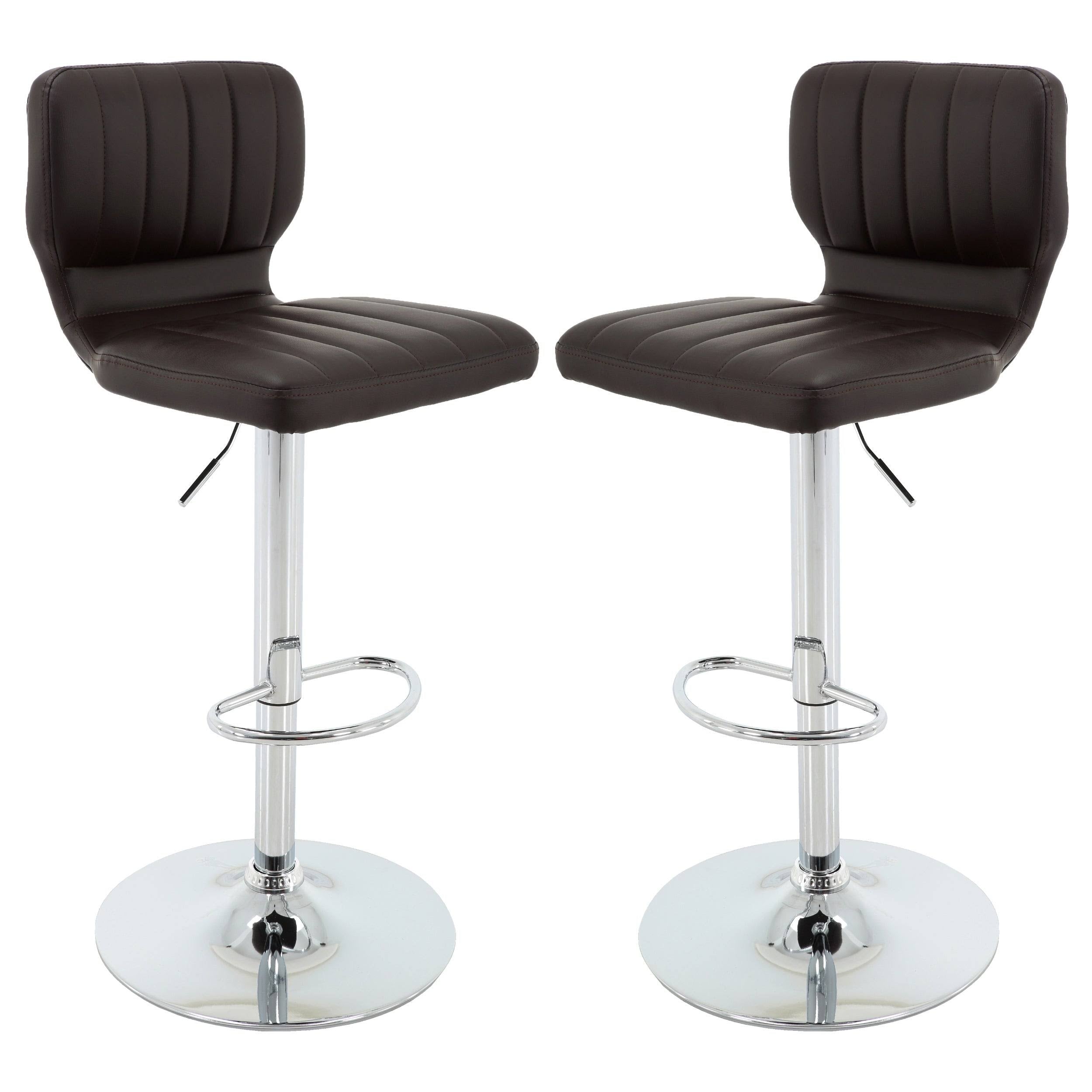 Brown PU Leather Bar Stool Set of 2 Adjustable I1856