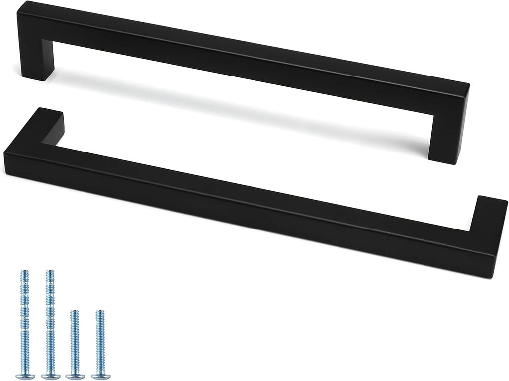 Black Square Bar Cabinet Pull Drawer Handle Stainless Steel, Center to Center 4in N784