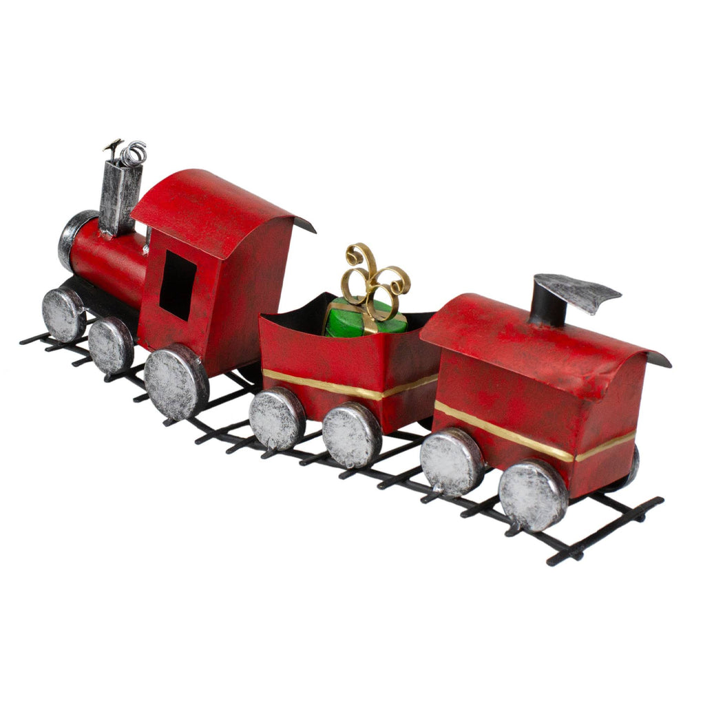 15x22 Three Car Red and Silver Metal Train Christmas Decoration K2901