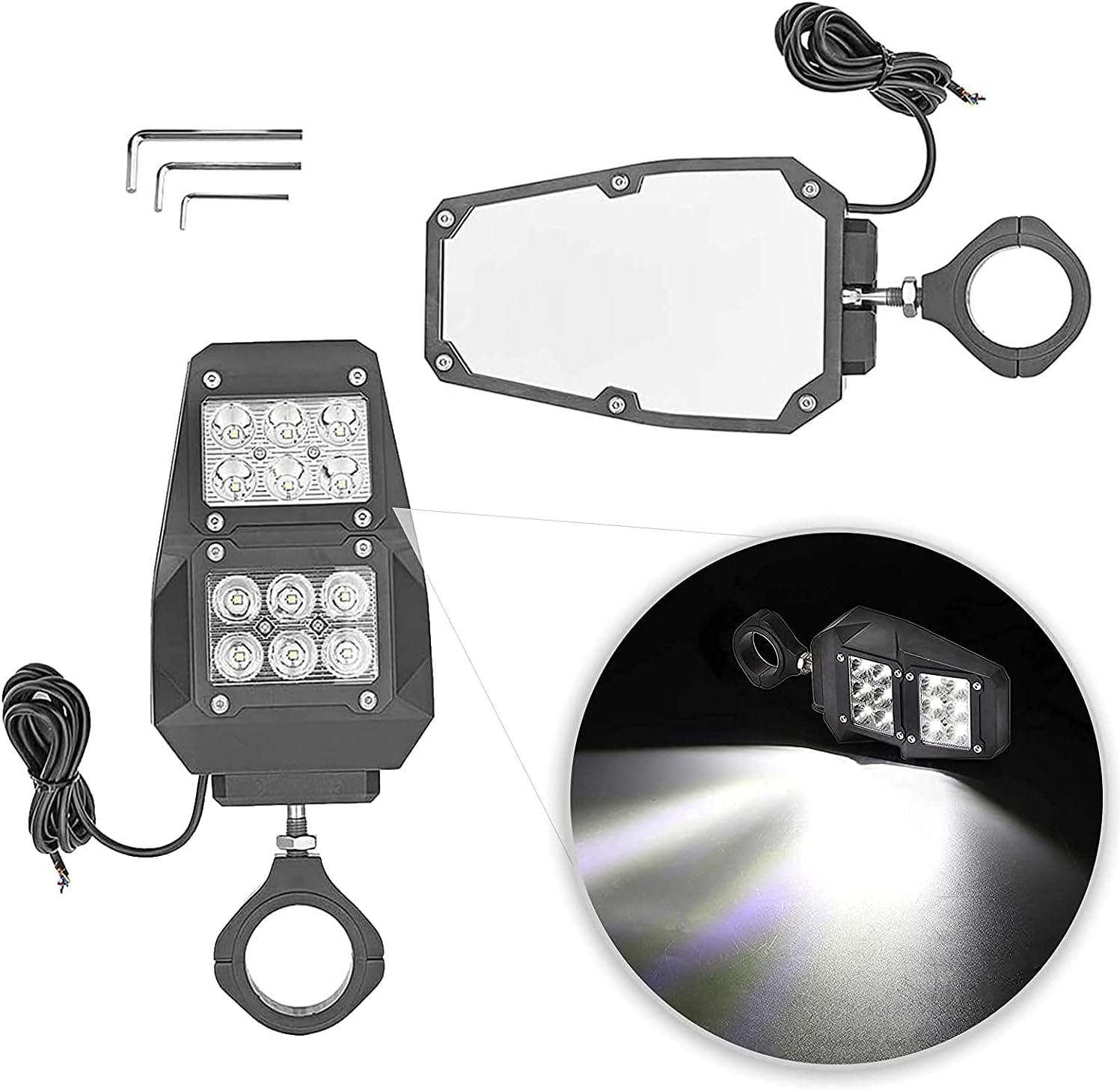 UTV Side Rear View Mirrors with LED Spot Lights H72796