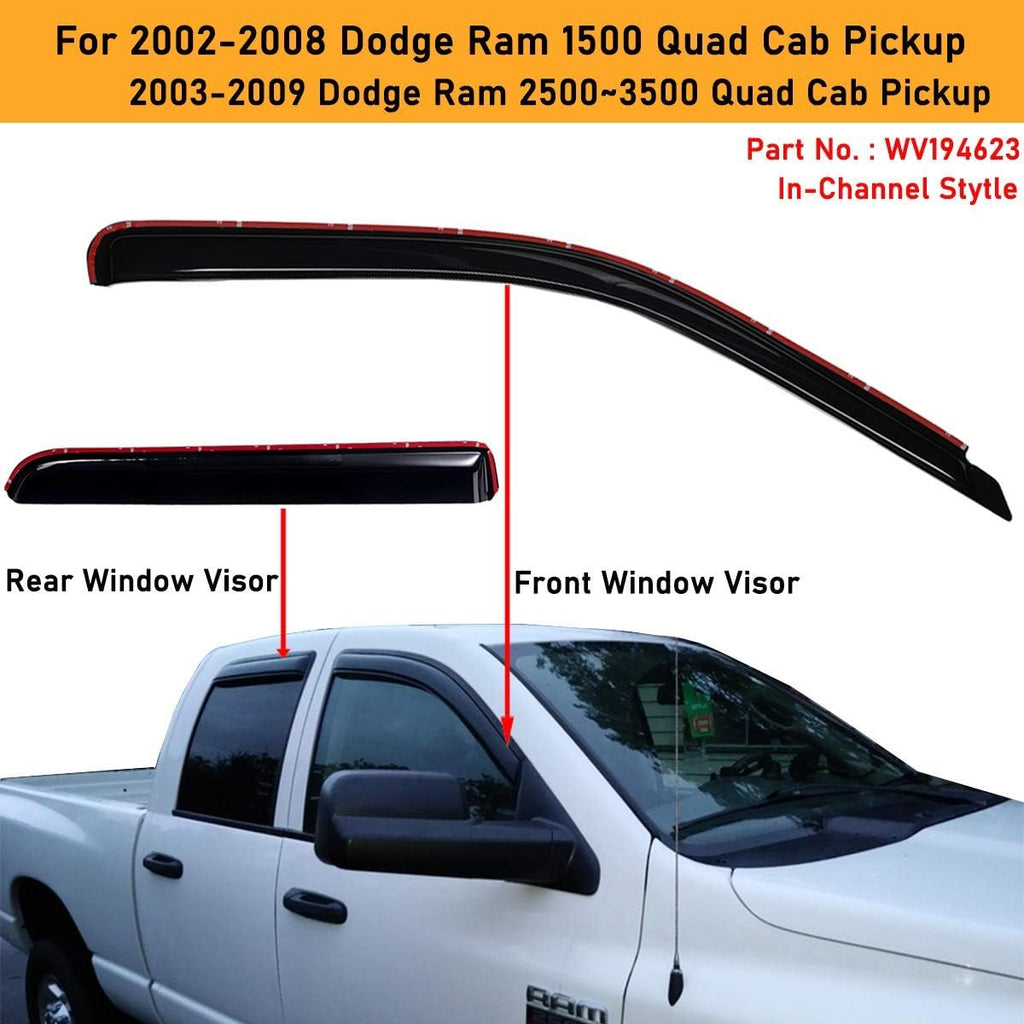 Dark Smoke Shatterproof 4 PCS In-Channel Side Window Visor Deflector Rain Guard A61696