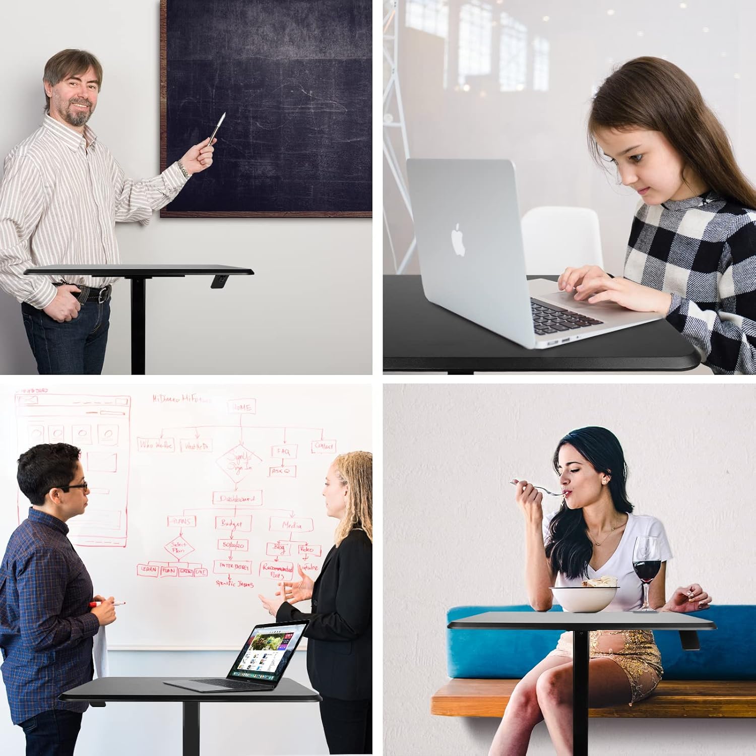 Rolling Laptop Desk, Pneumatic Mobile Standing Desk with Locking Casters, Adjustable Height Lectern, Portable Podium B767