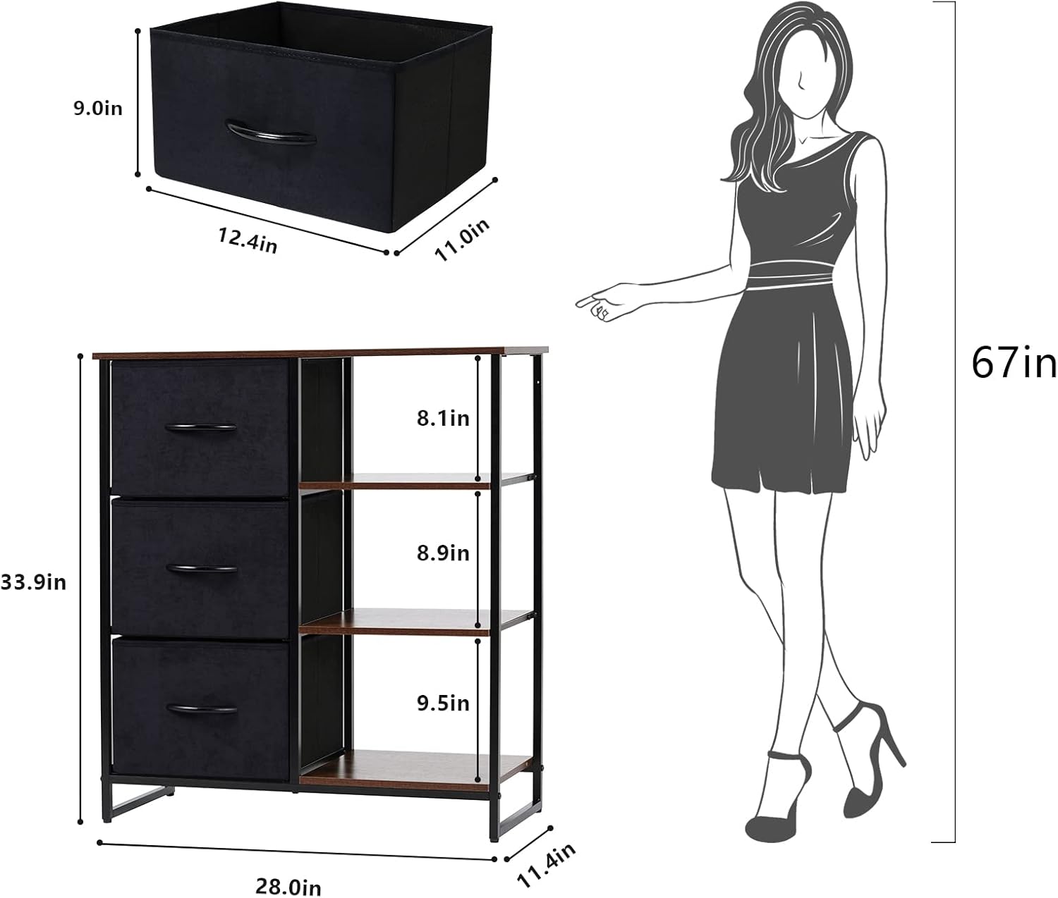 3 Drawer Storage Cabinet with Shelves V759662