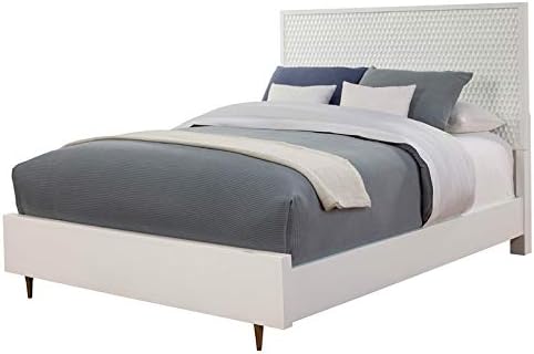White Pearl California King Wood Panel Bed E19899