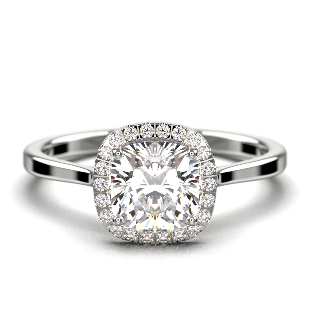 1.55 Carat Cushion Cut Diamond Moissanite Engagement Ring in 10k Solid White Gold F60719