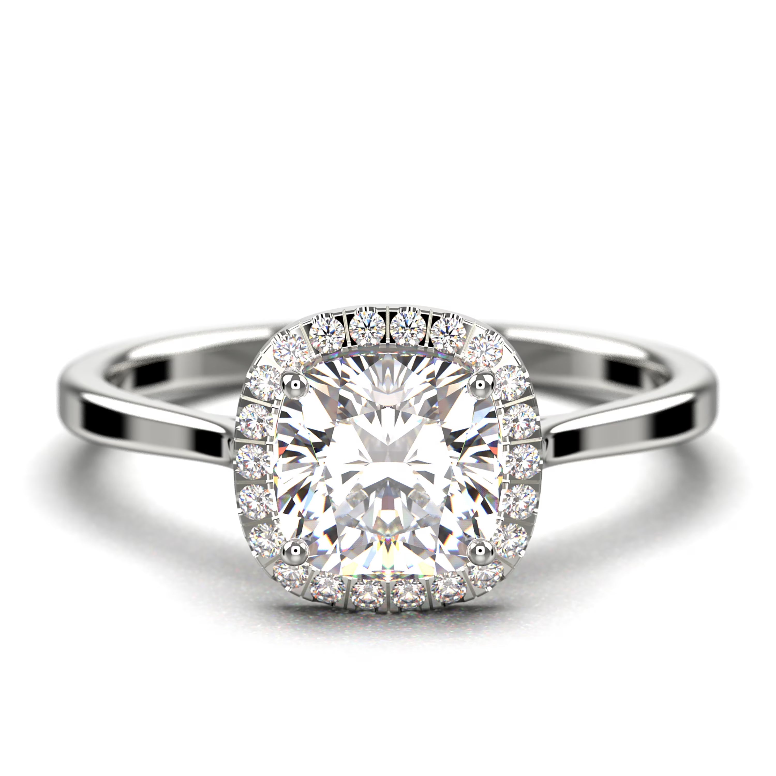 1.55 Carat Cushion Cut Diamond Moissanite Engagement Ring in 10k Solid White Gold F60719