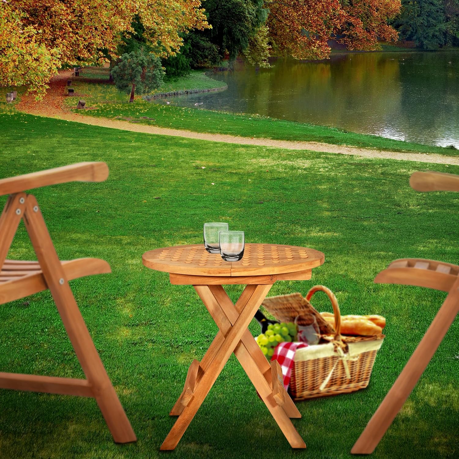 Teak Round Outdoor Folding Picnic Table A3064