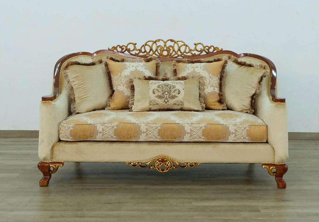 Brown & Gold Wood Trim Loveseat J2959