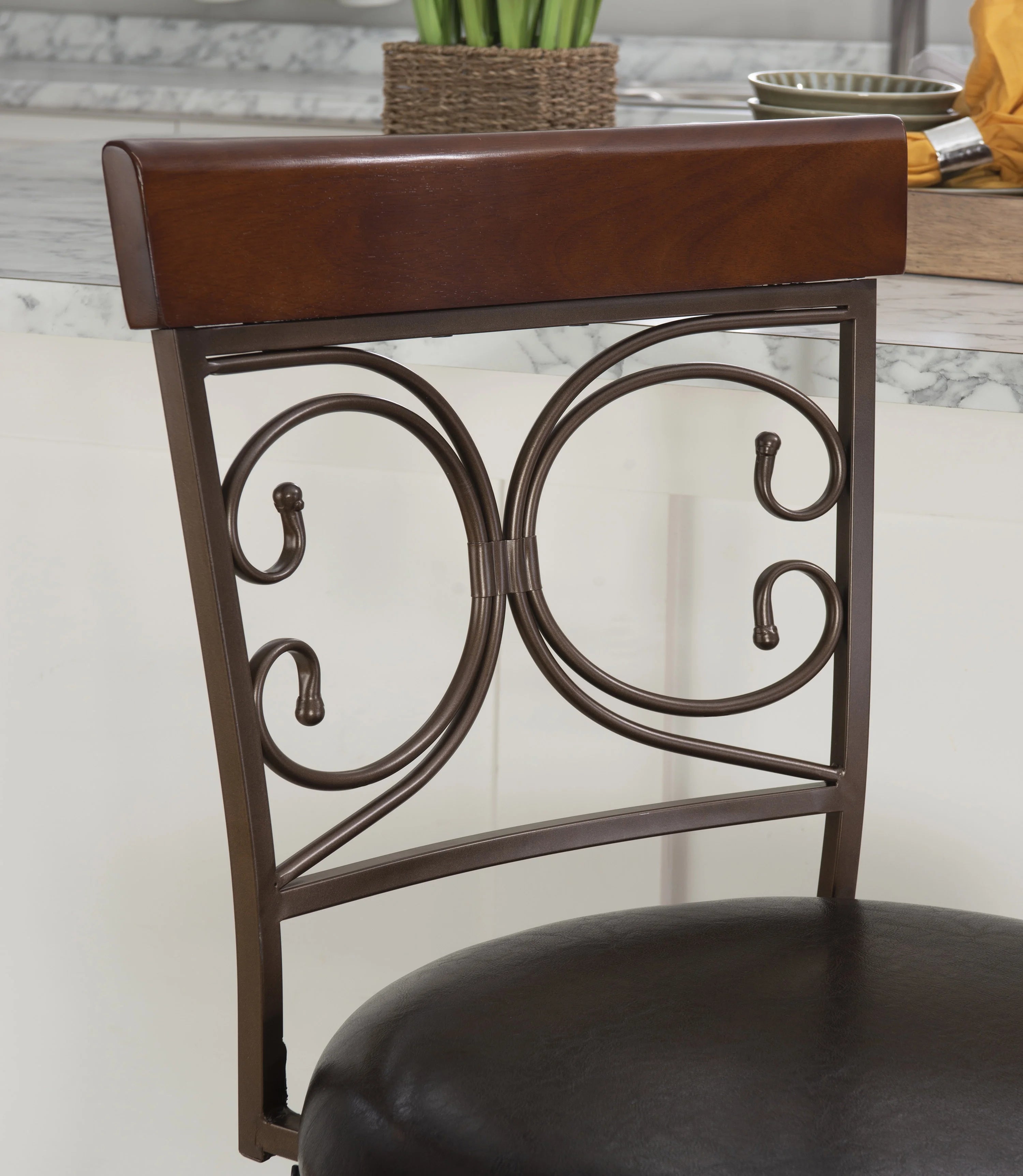 24.75" Metal Counter Stool with Swivel, Dark Bronze Faux Leather O9464