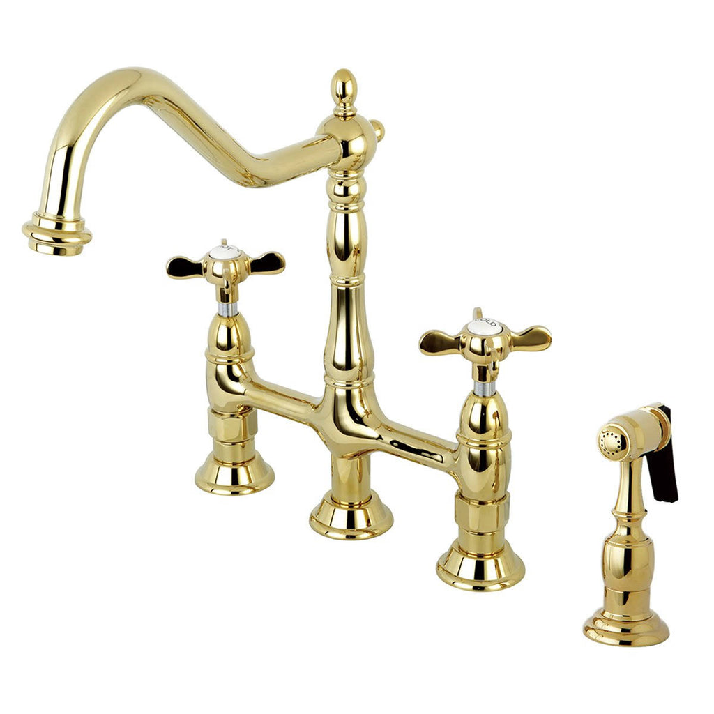 Oil Rubbed Bronze Bridge Kitchen Faucet with Brass Sprayer D497064