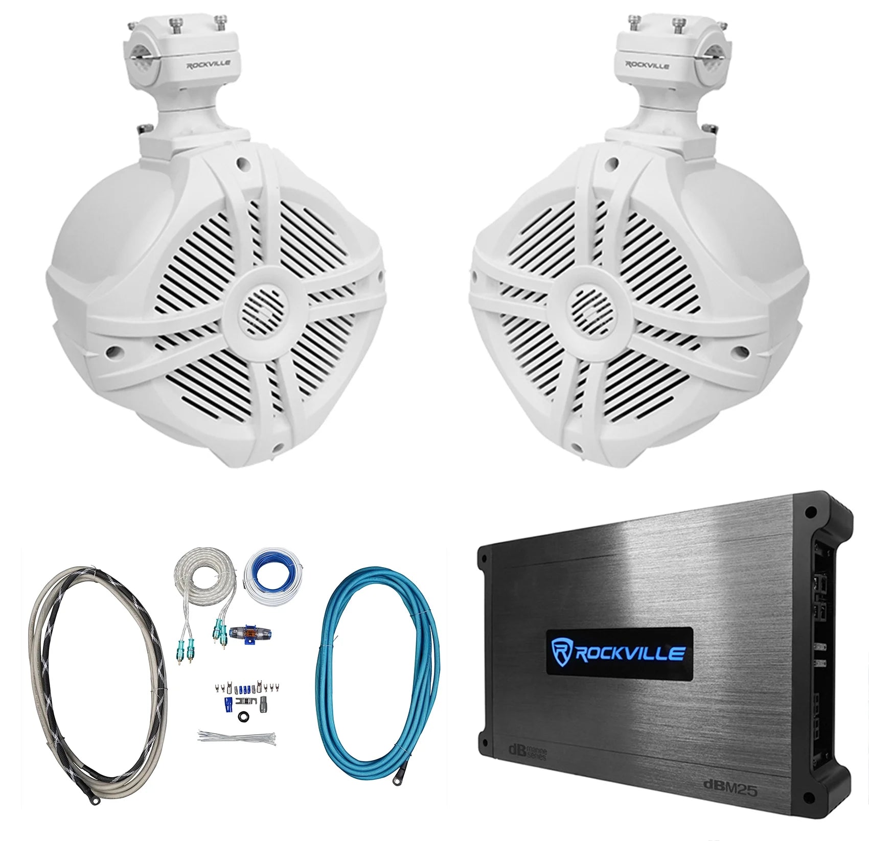 White 6.5" Marine Wakeboard Tower Speakers with Amplifier Q359
