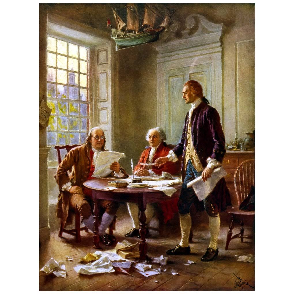 Digitally Restored Vector Painting of Benjamin Franklin, John Adams, and Thomas Jefferson Writing The Declaration of Independence N317115