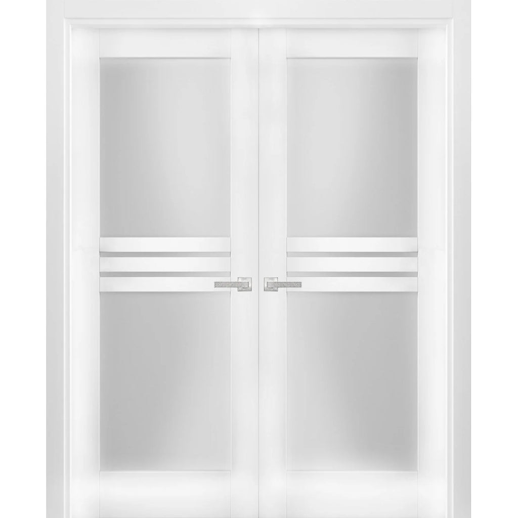 Solid French Double Doors 84 x 84 inches Opaque Glass 4 Lites Wood Solid Panel Frame H845737
