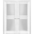 Solid French Double Doors 84 x 84 inches Opaque Glass 4 Lites Wood Solid Panel Frame H845737