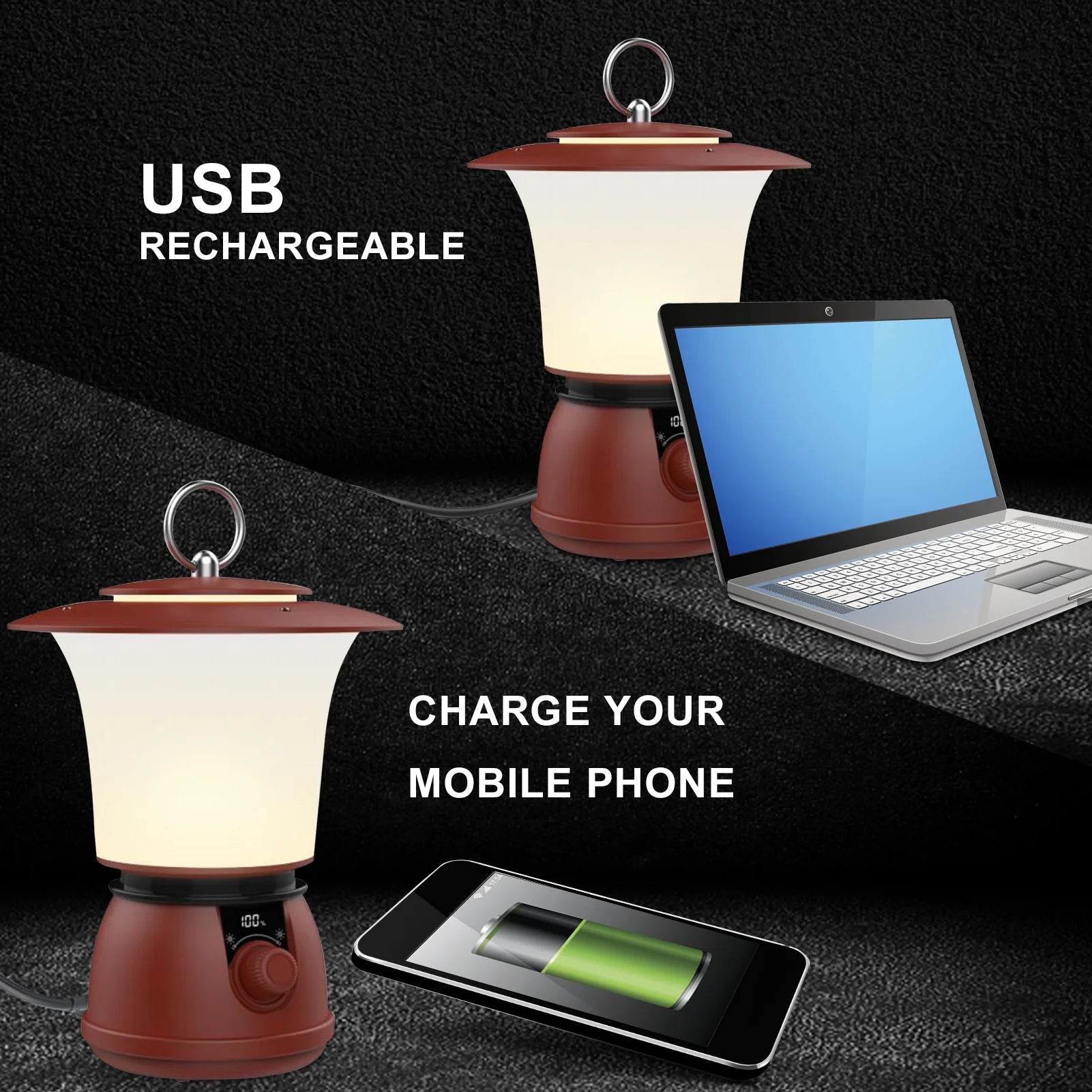Retro Camping Lantern USB Rechargeable Portable Flashlight T6344