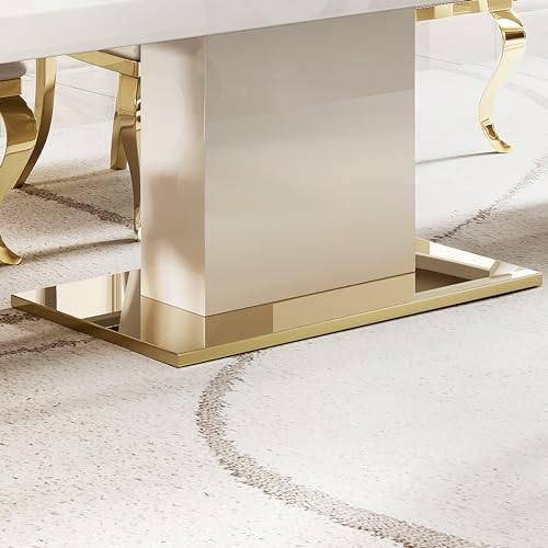 78" Gold Finish MDF Dining Table Set with PU Leather Chairs C416