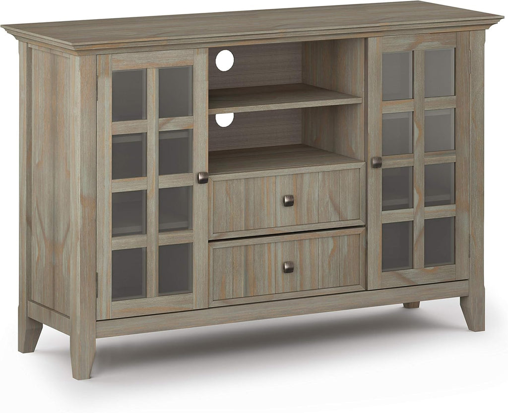 Black Solid Wood TV Media Stand with Storage Shelves and Cabinets V714207