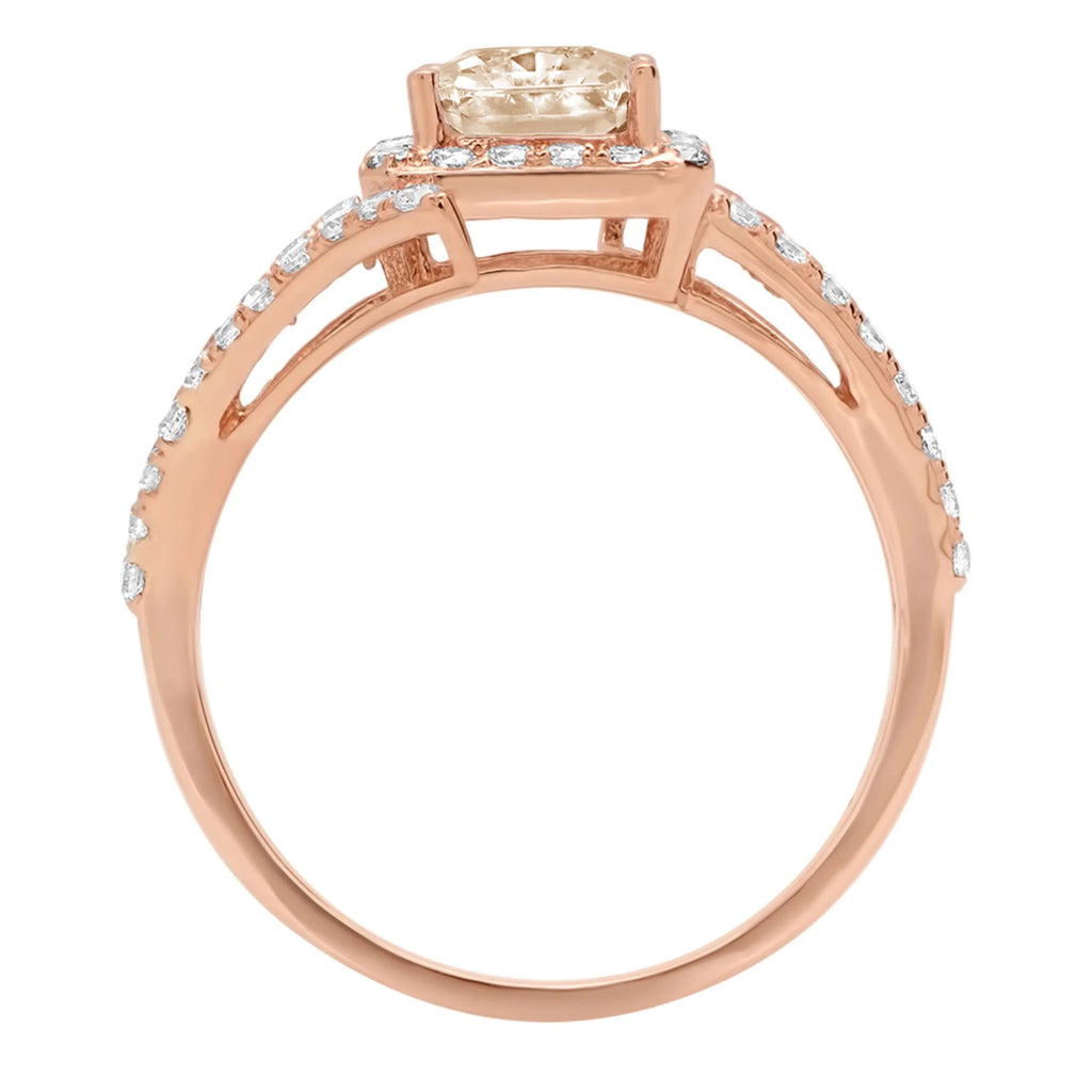 18k Rose Gold Halo Ring with Champagne Simulated Diamond U421