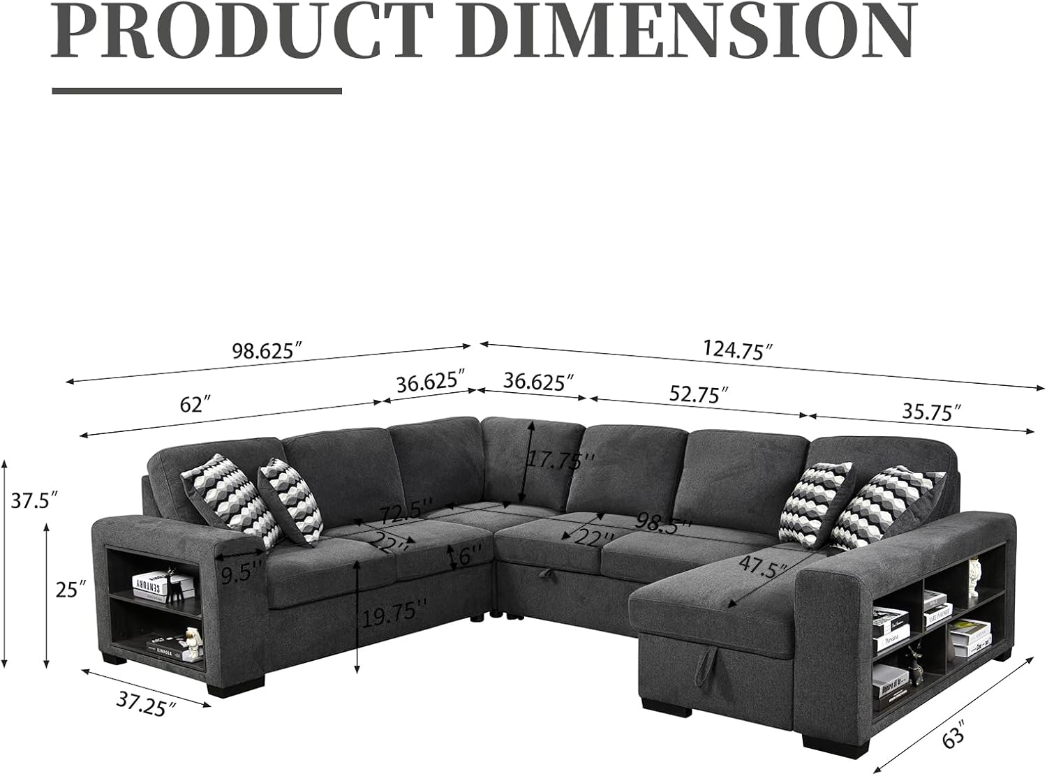 Grey Oversized Sectional Sofa with Storage R9182