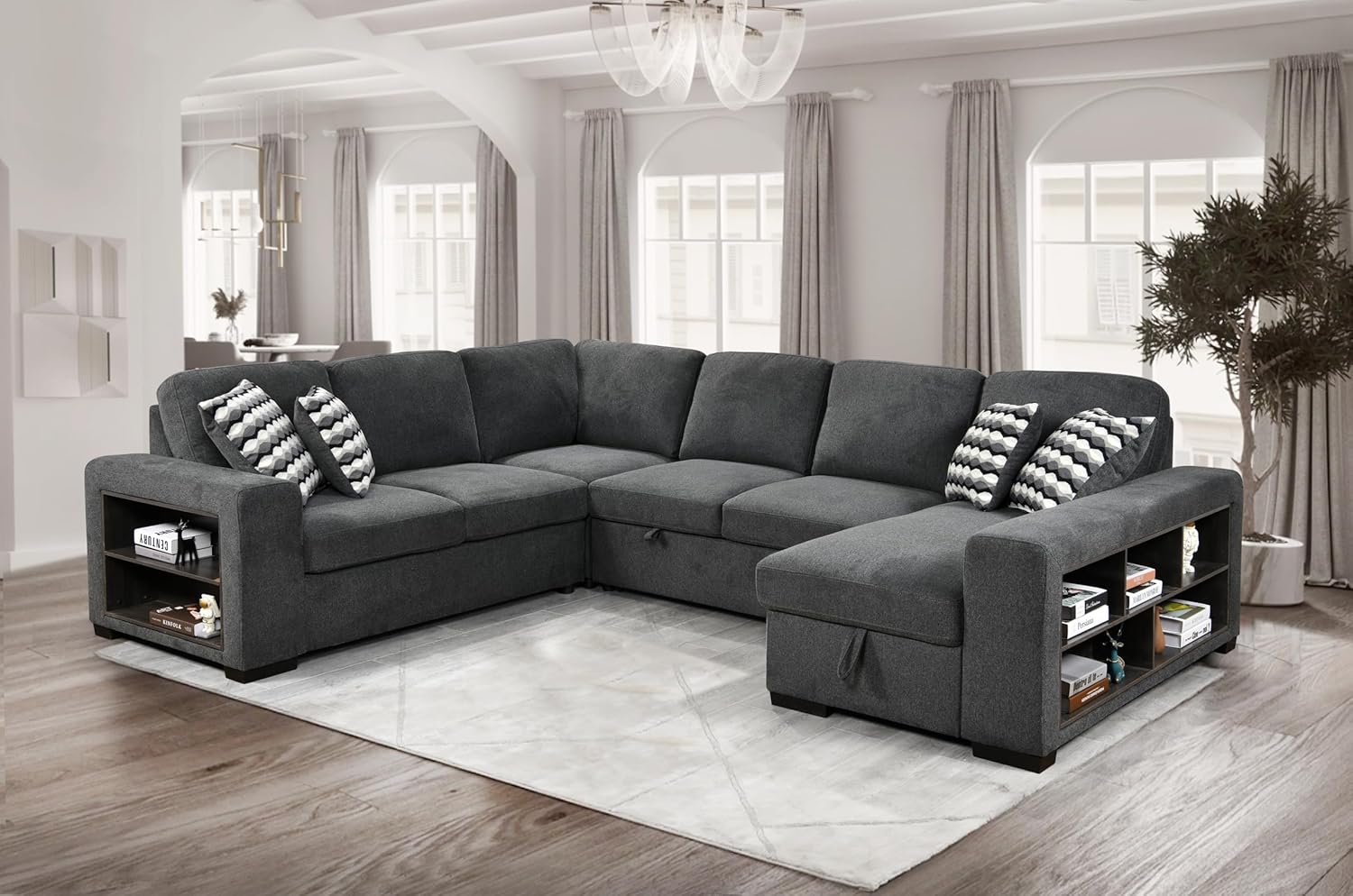 Grey Oversized Sectional Sofa with Storage R9182
