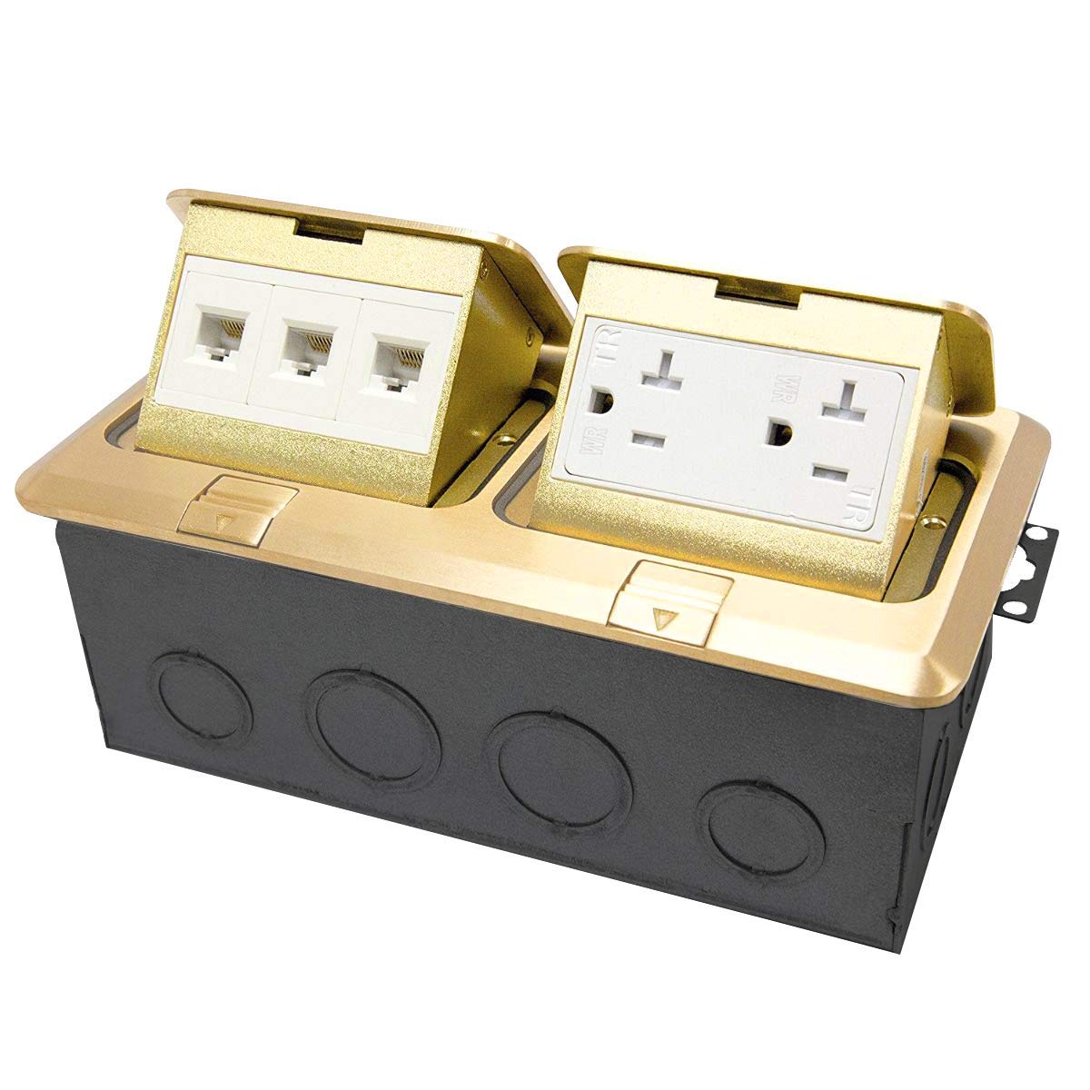 Dual Pop-Up Floor Box Kit with 20A Tamper-Weather Resistant Receptacle Outlets and RJ45 Data Ports K408