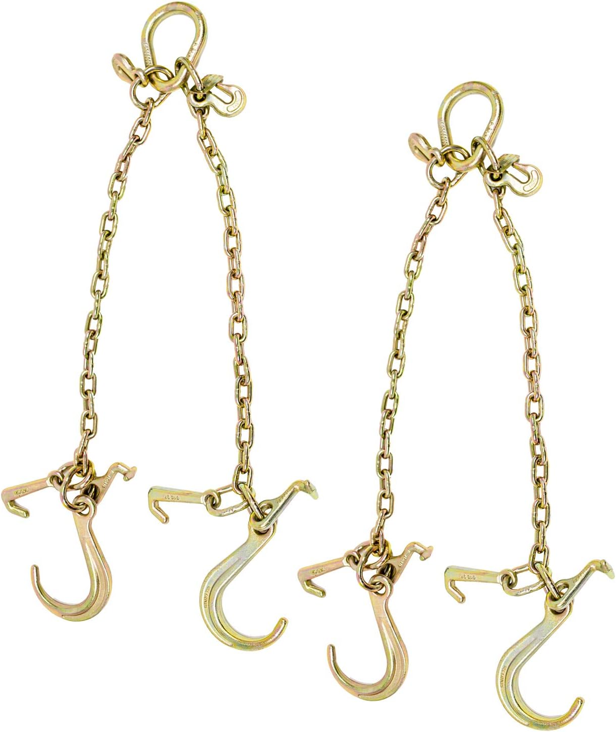 5/16'' x 3' G70 V-Chain Bridle with 8" Medium J Hooks, Grab Hooks 3' Legs O67512