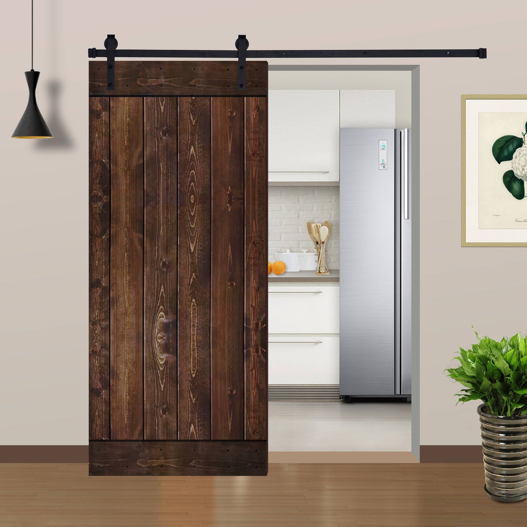 12-Panel Dark Brown Painted Wood Sliding Door with Installation Hardware Kit H442