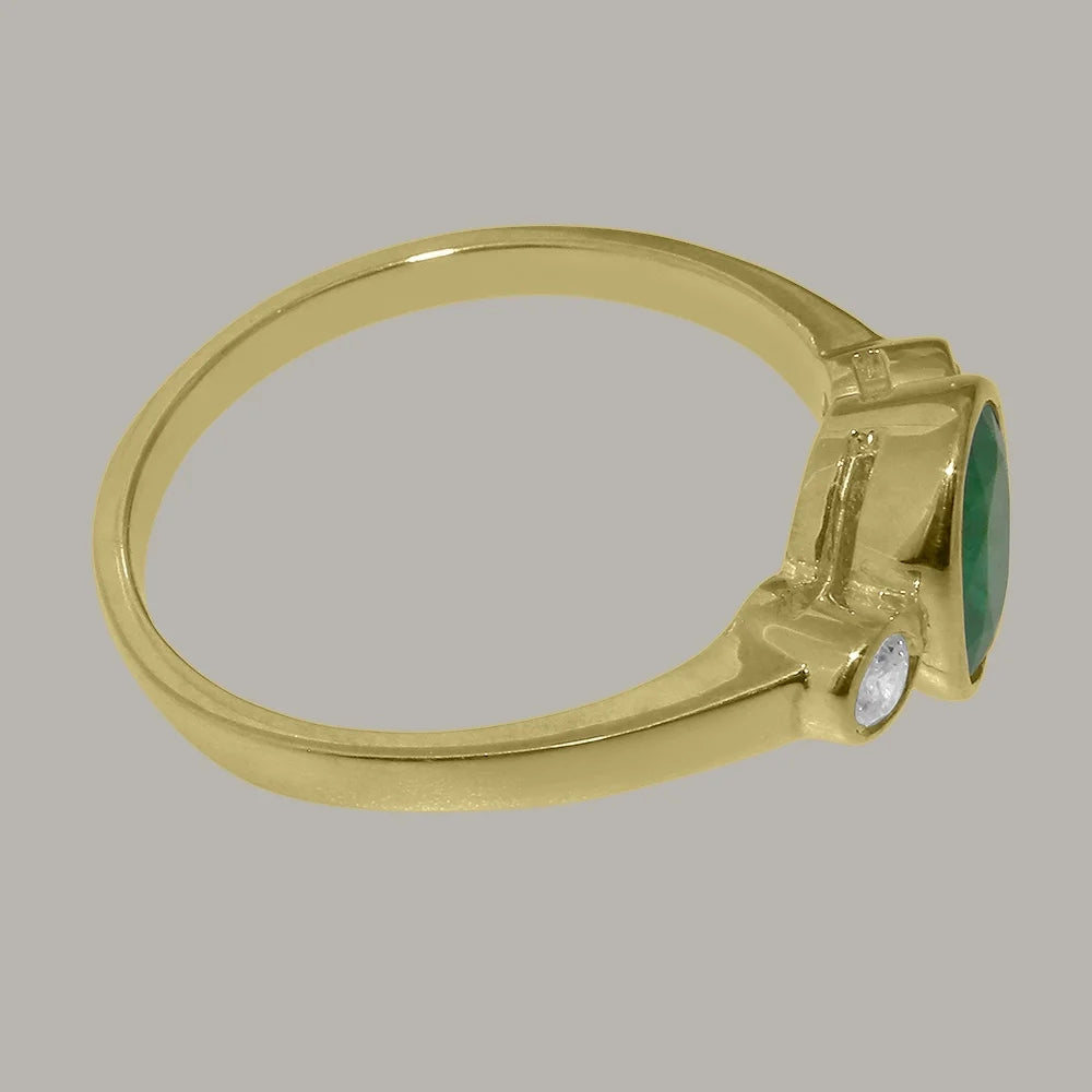9k Yellow Gold Emerald Diamond Ring P704