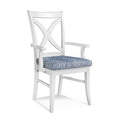 Black Finish Blue and Cream Stripe Cross Back Arm Chair W716645