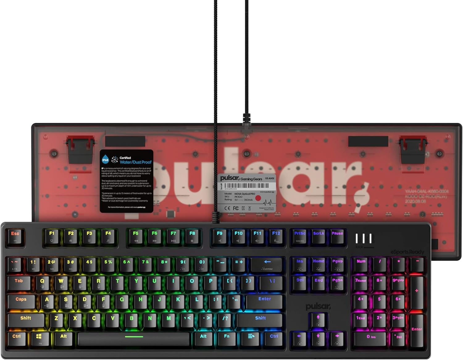 Optical Mechanical Gaming Keyboard 104 Keys Hot Swappable RGB Backlit USB L224