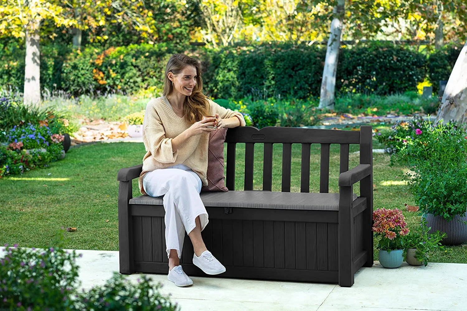 Grey 70 Gallon Storage Bench Deck Box X1078