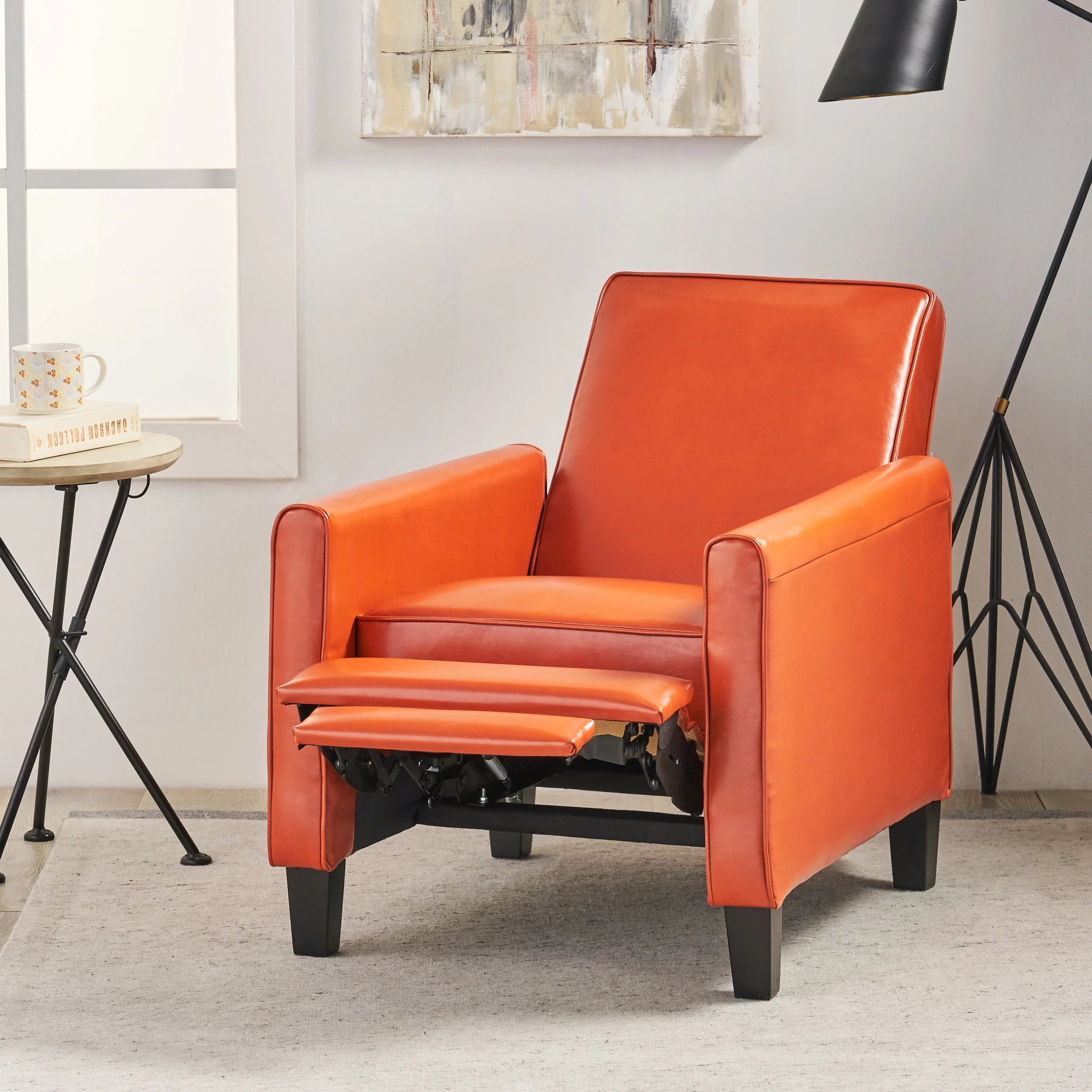 Orange Bonded Leather Push Back Recliner I389