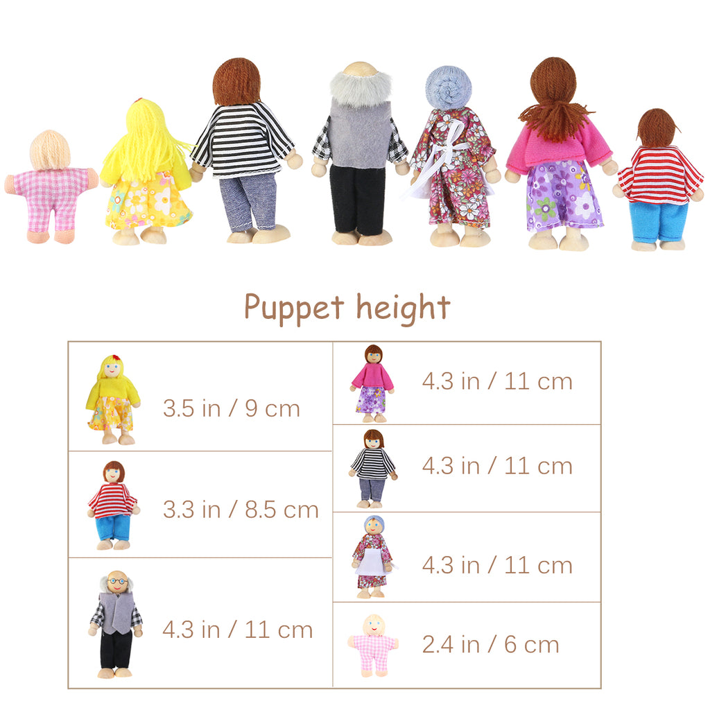 7pcs Wooden Dolls Pretend Play Set B389
