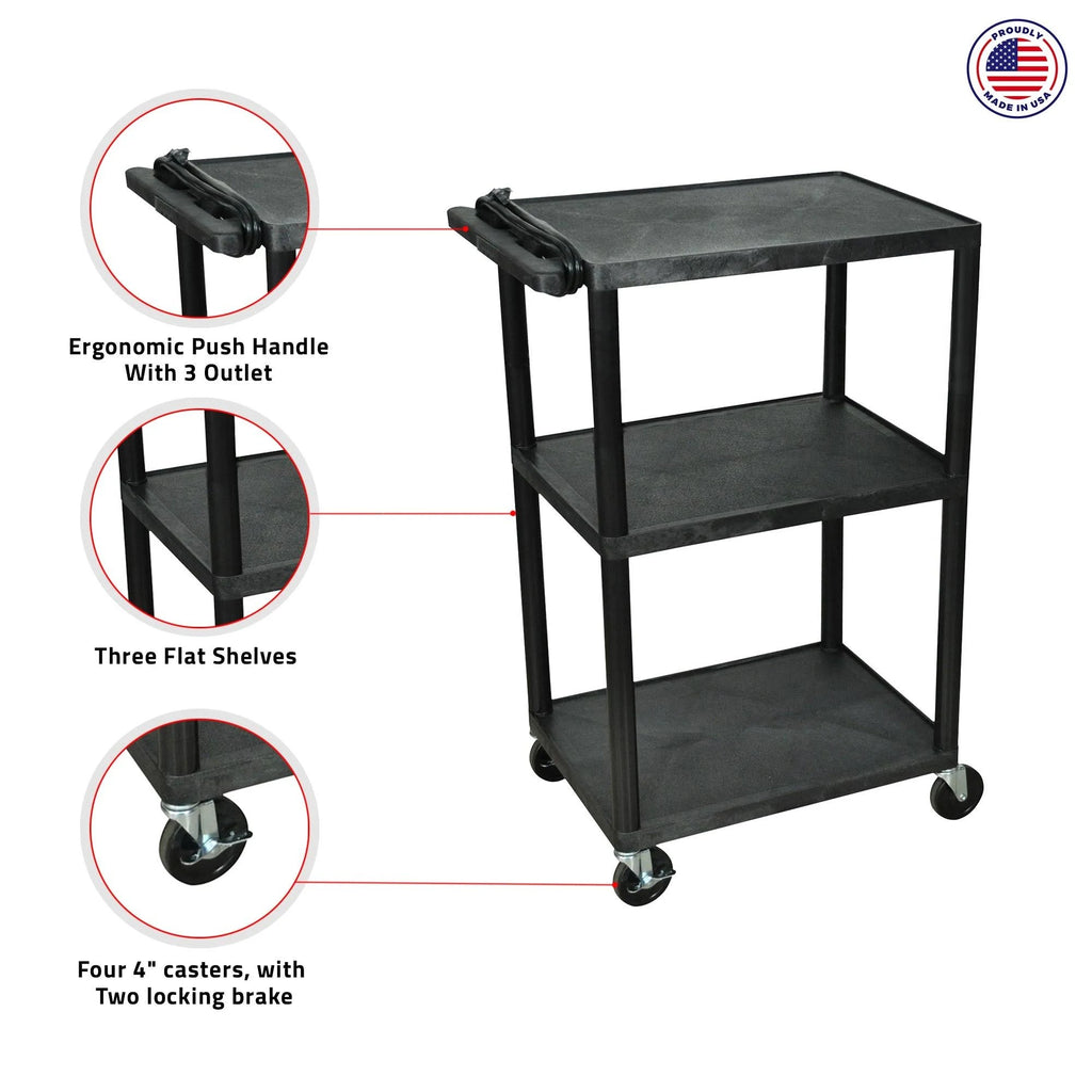 42x22H A V Cart with Three Shelves, Electric R37890