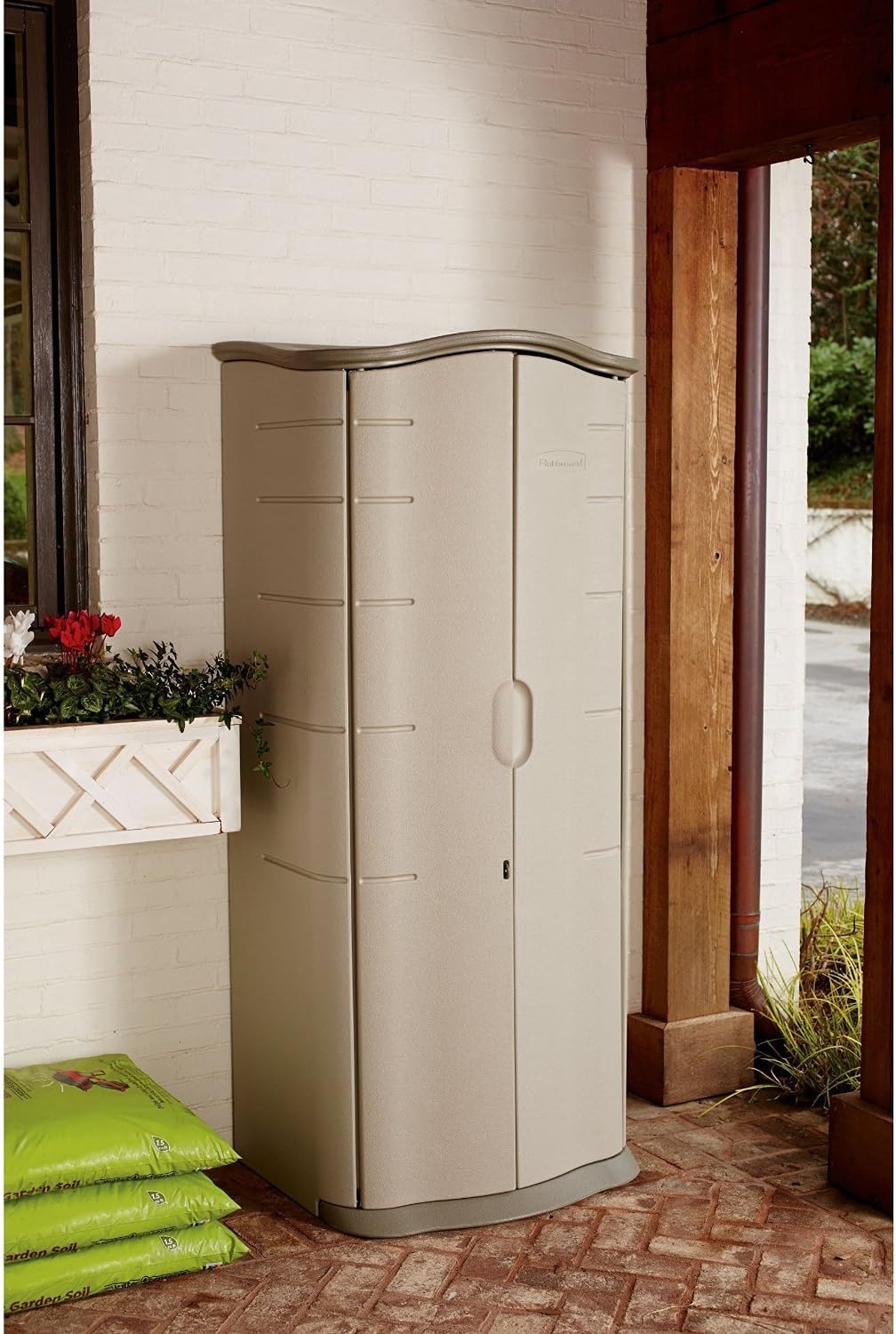Vertical Resin Outdoor Garden Storage Shed, 2x2.5 Feet, Olive and Sandstone & Combination Lock, Die-Cast, Black R101712