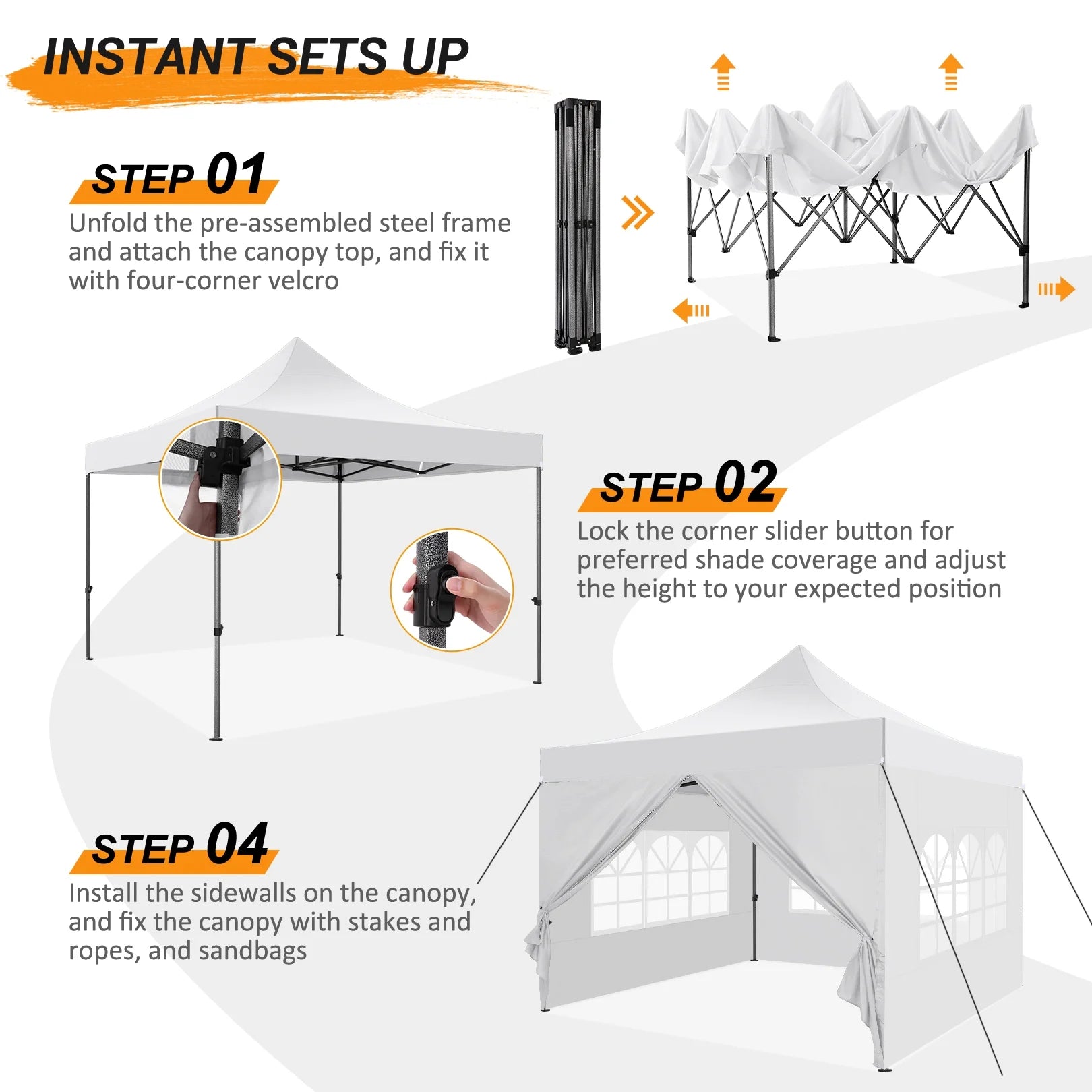 10x10 FT Pop Up Canopy Tent with 4 Removable Sidewalls, Roller Bag and 4 Sandbags, White Y91626
