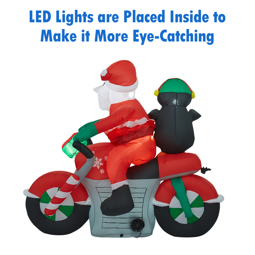Christmas Inflatable Santa Claus Penguin on Motorcycle Outdoor Decoration A616670