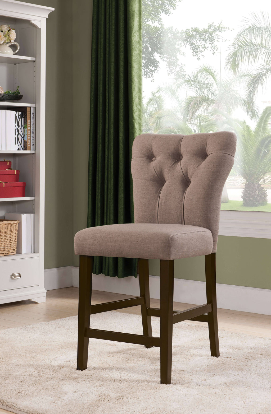 Light Brown Linen Counter Height Chair Set-2 X74475
