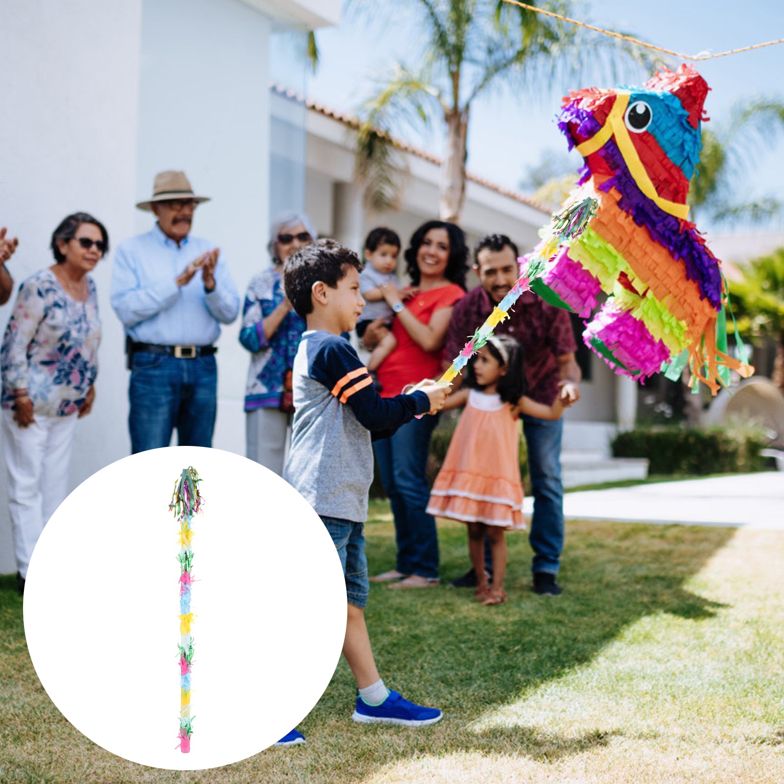 Multicolored Pinata Whacking Stick Party Game Q7118