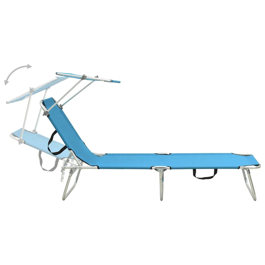 Folding Sun Lounger with Canopy Steel Turquoise and Blue V10586