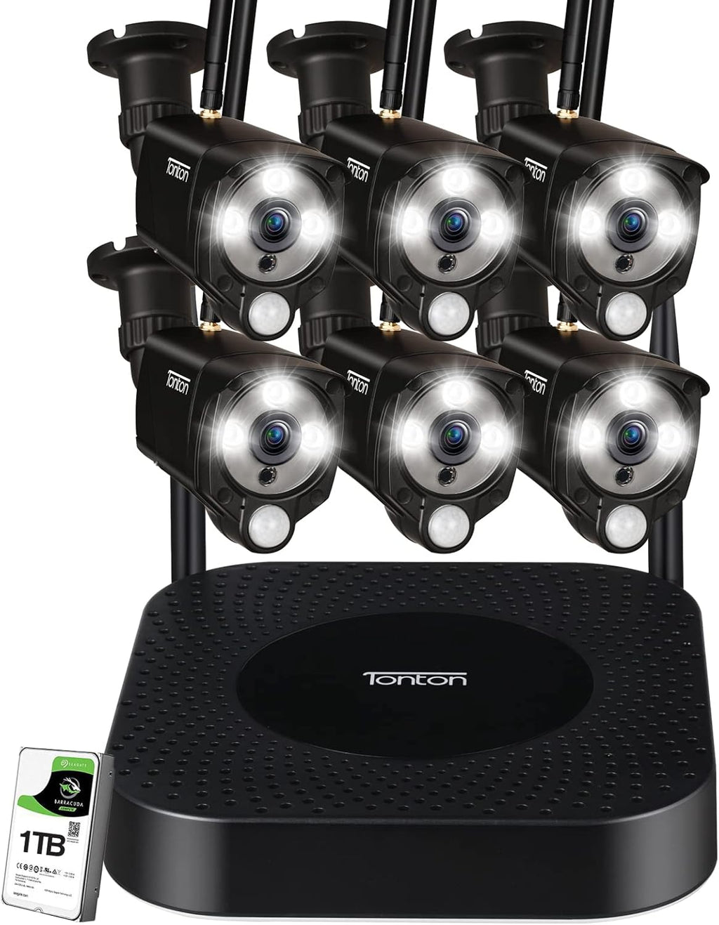 8CH NVR with 1TB HDD and 6PCS 3MP Outdoor Bullet Cameras with PIR Sensor and Floodlight Q199