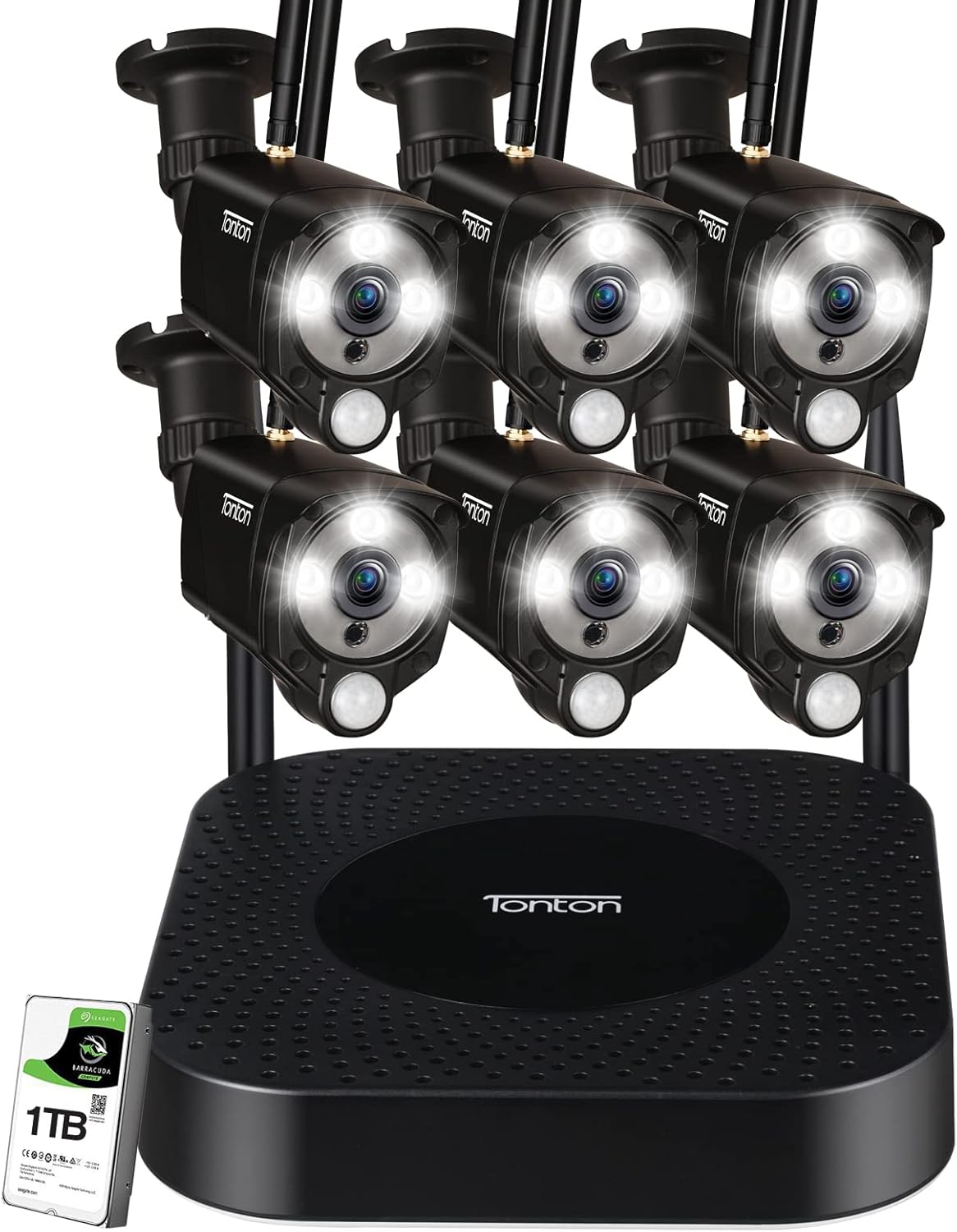 8CH NVR with 1TB HDD and 6PCS 3MP Outdoor Bullet Cameras with PIR Sensor and Floodlight Q199