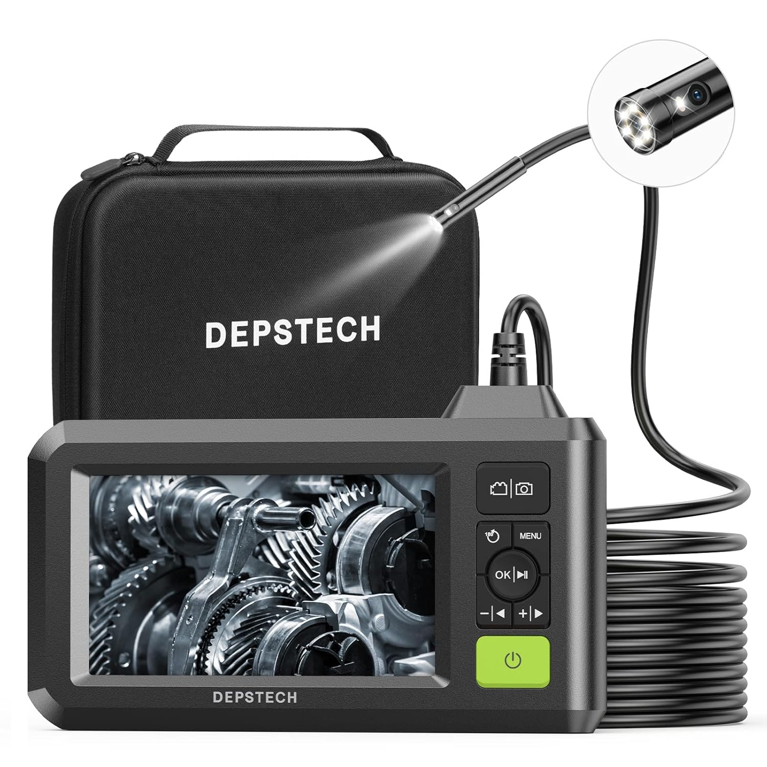 1080P HD Dual Lens Borescope Inspection Camera with Light, 7.9 mm Waterproof, 4.3'' LCD Screen, 16.5ft Semi-Rigid Cable, Carrying Case K82267