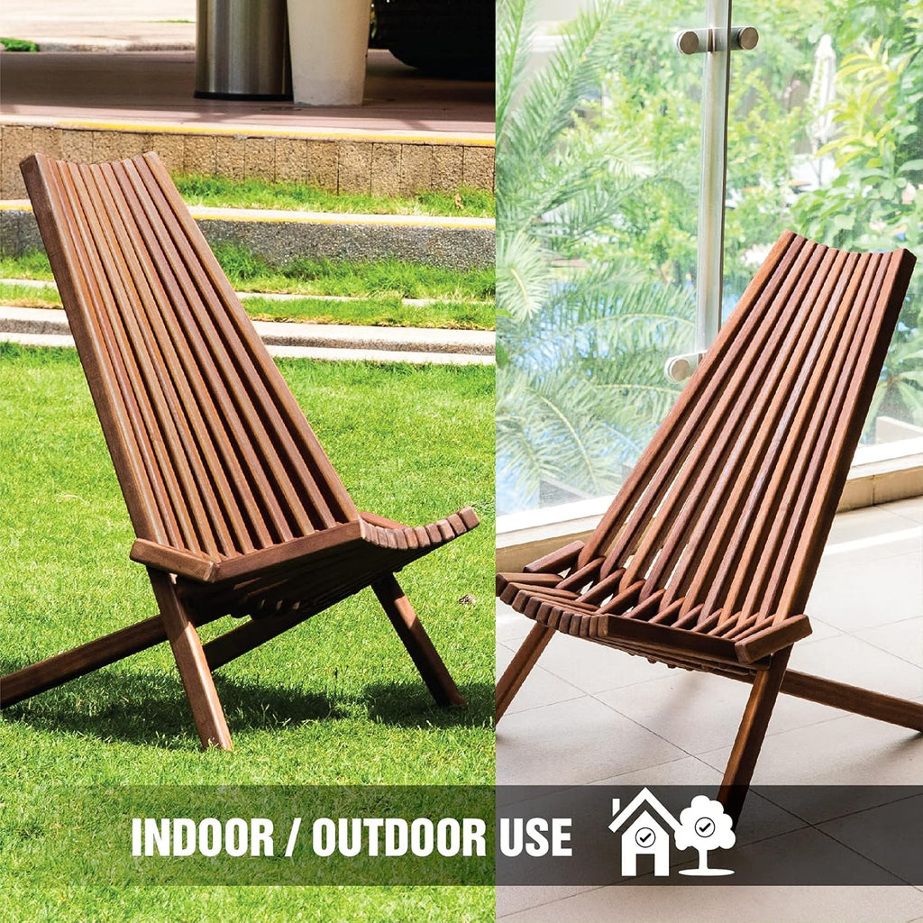 Folding Acacia Wood Outdoor Lounge Chair O392205