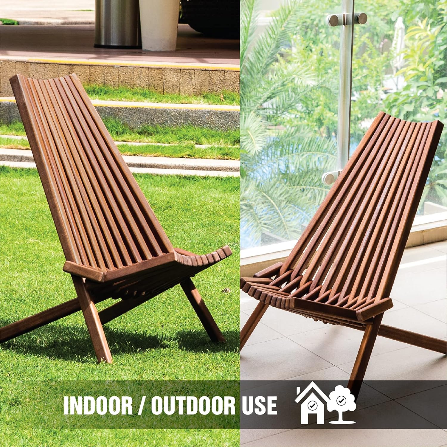 Folding Acacia Wood Outdoor Lounge Chair O392205