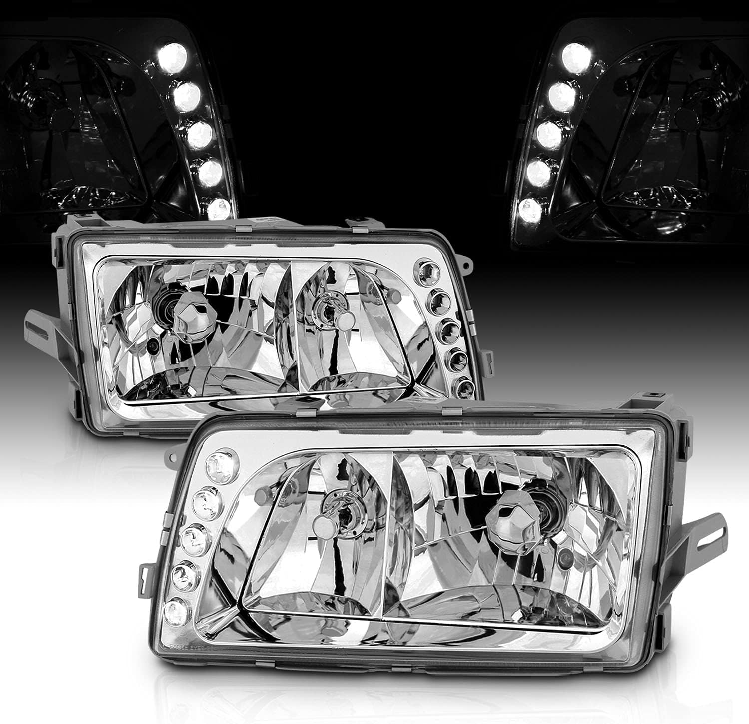 Clear Crystal Chrome Headlights LED Pair Replacement Assembly for 4-Door Sedan K79976
