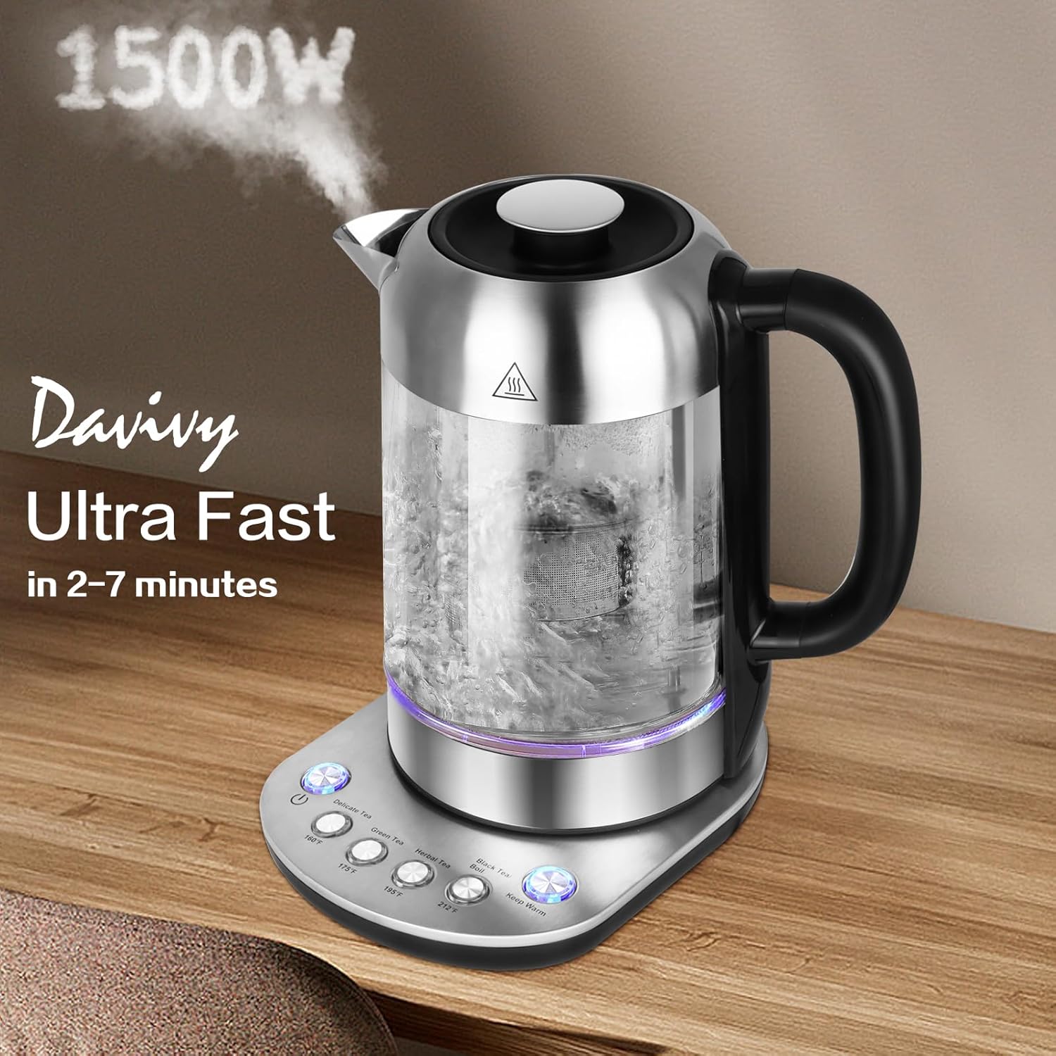 1.7L Borosilicate Glass Electric Kettle with Temperature Control X277